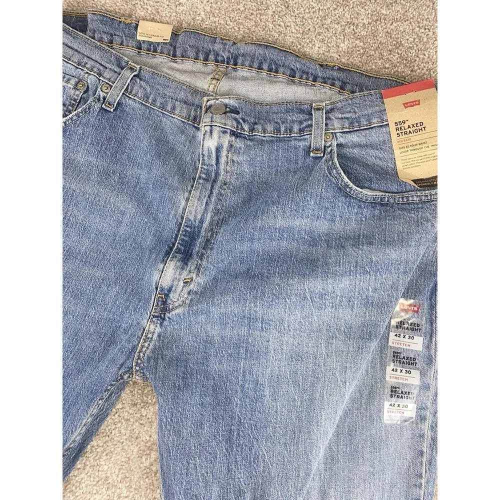Levi's 559 Light Wash Jeans Mens 42x30 Relaxed Straight Loose Western Distress‎